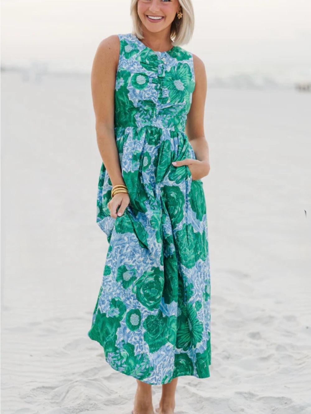 TCEC All Together Now Green and Blue Floral Maxi Dress Size Large